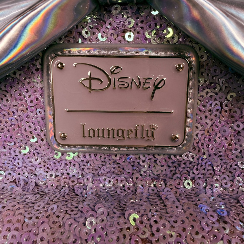 Loungefly Disney Minnie Mouse Lavender Purple Sequin Mini Backpack Bow 2022 - Picture 2 of 11